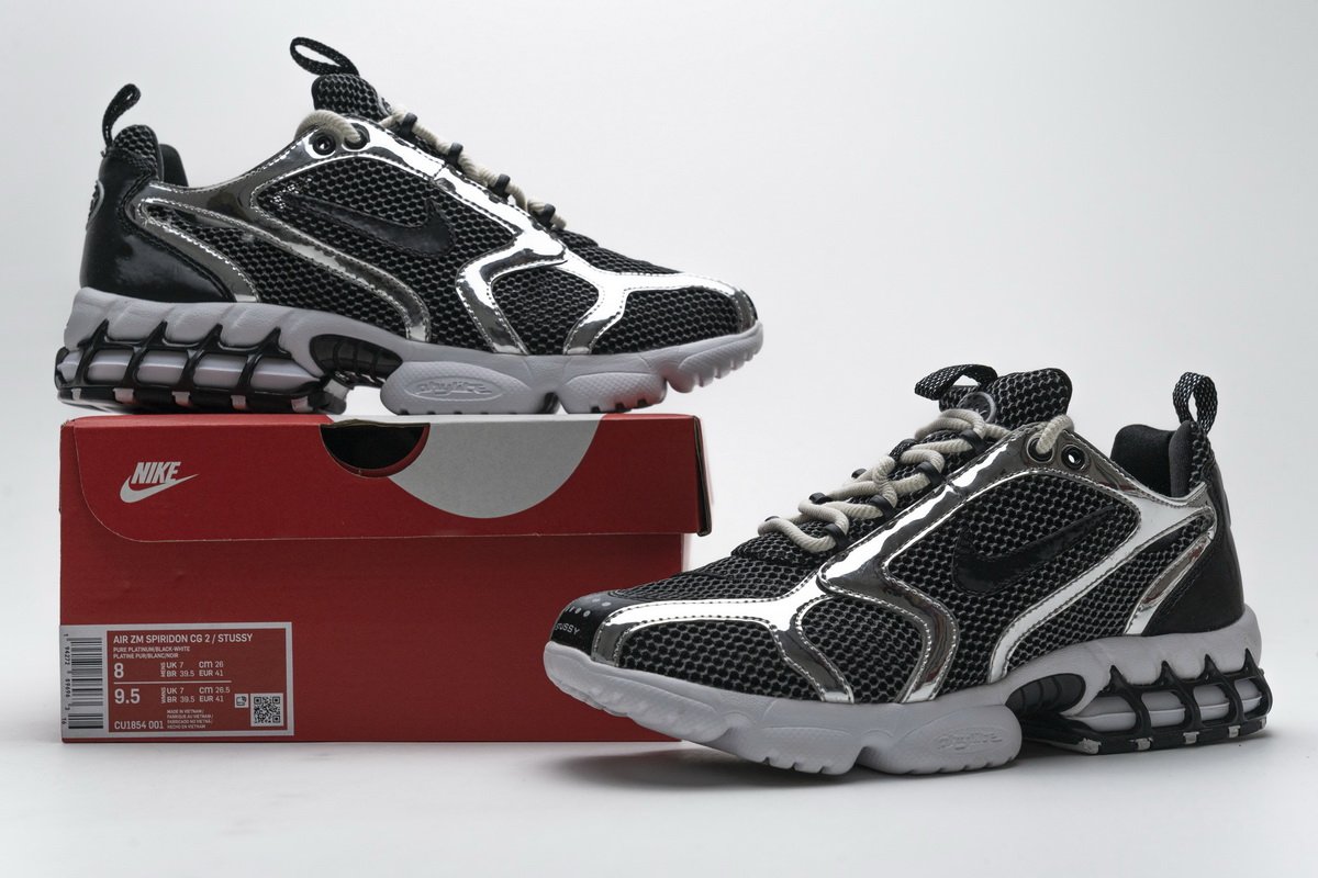 CU1854-001 Stussy x Nike Air Zoom Spiridon Cage 2 Black Silver