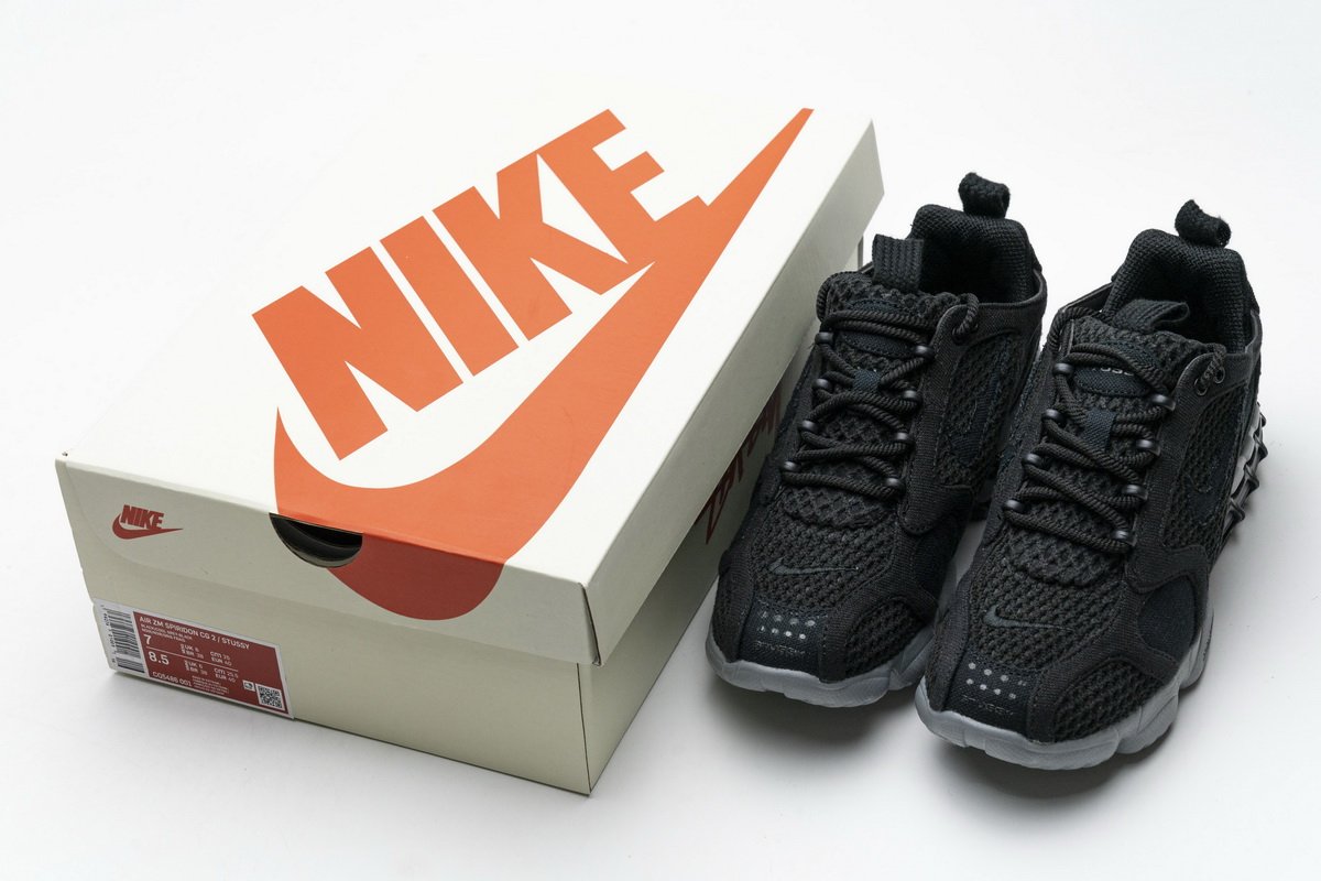 CQ5486-001 Stussy x Nike Air Zoom Spiridon Cage 2 Black Cool Grey
