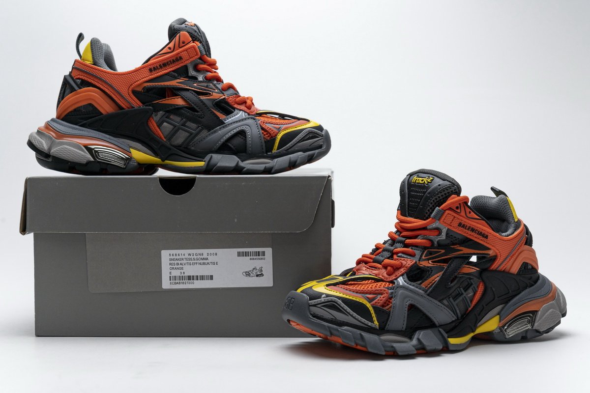 568614 W2GN8 2008 Blenciaga Track 2 Sneaker Black Orange