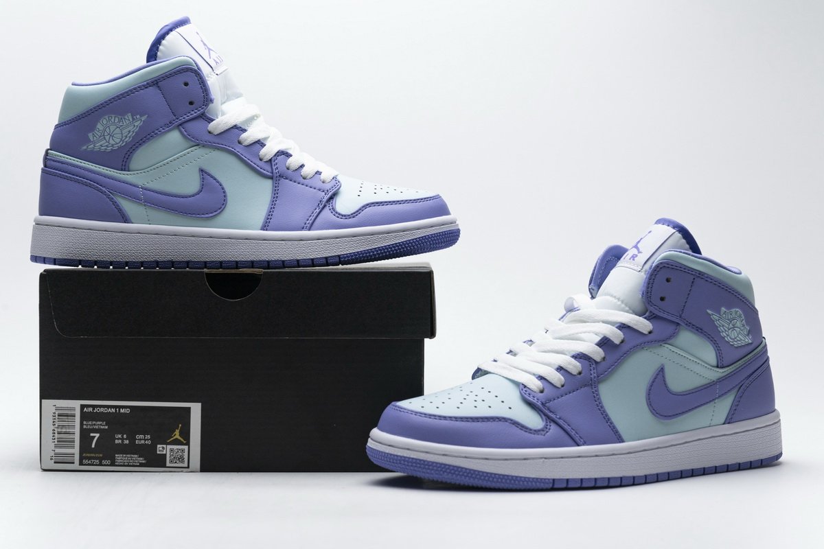 554725-500 Air Jordan 1 Mid Purple Aqua Blue