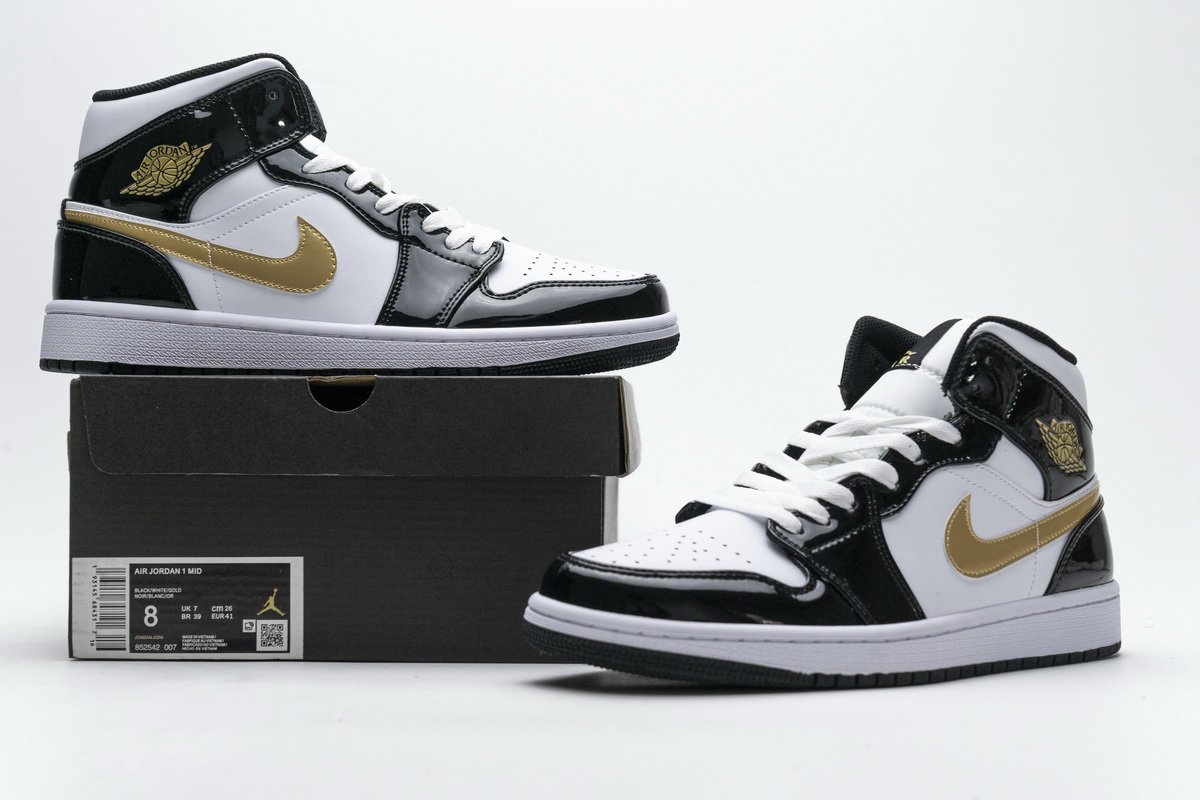 852542-007 Air Jordan 1 Mid Gold Patent Leather