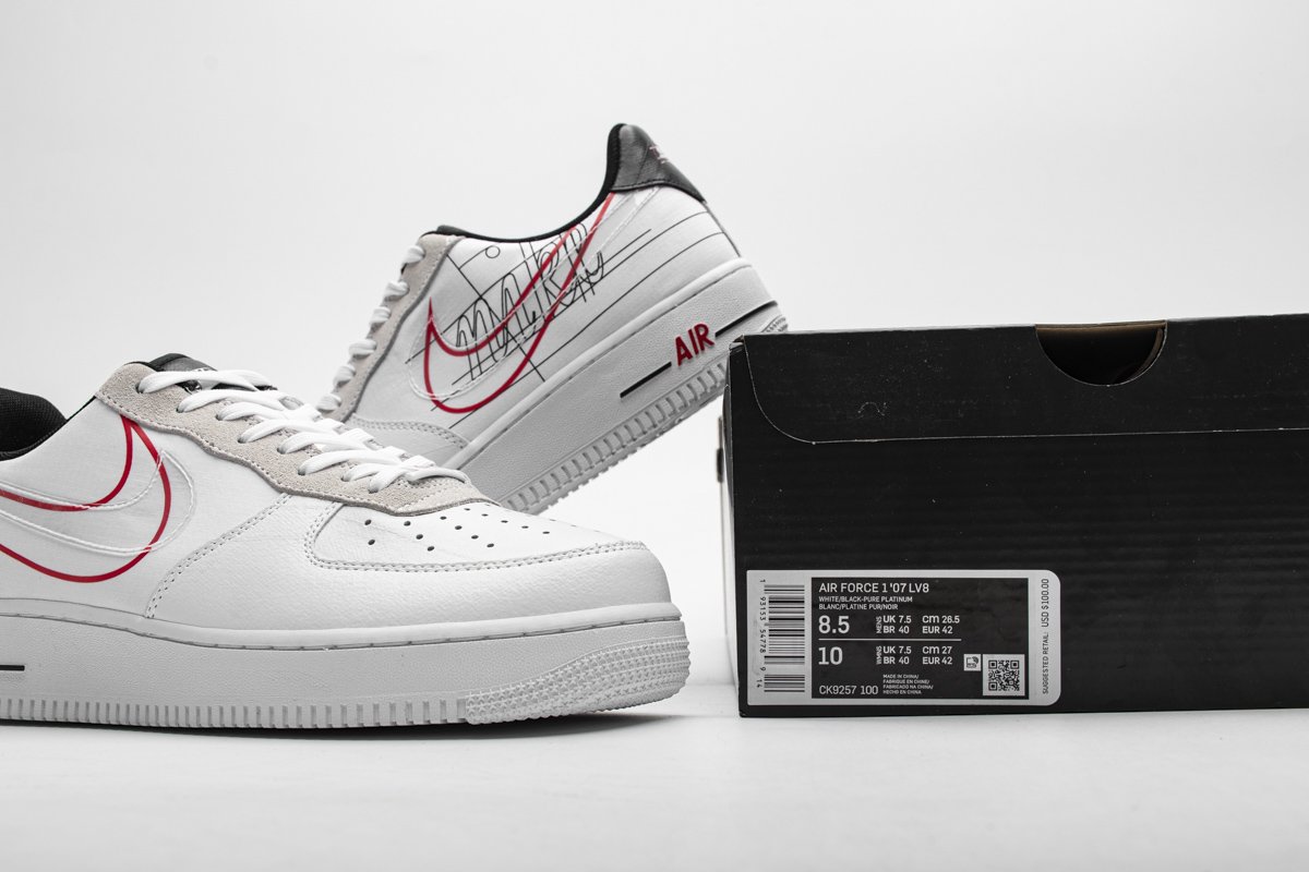 CK9257-100 Nike Air Force 1 ’07 LV8 White Black Pure Platinum