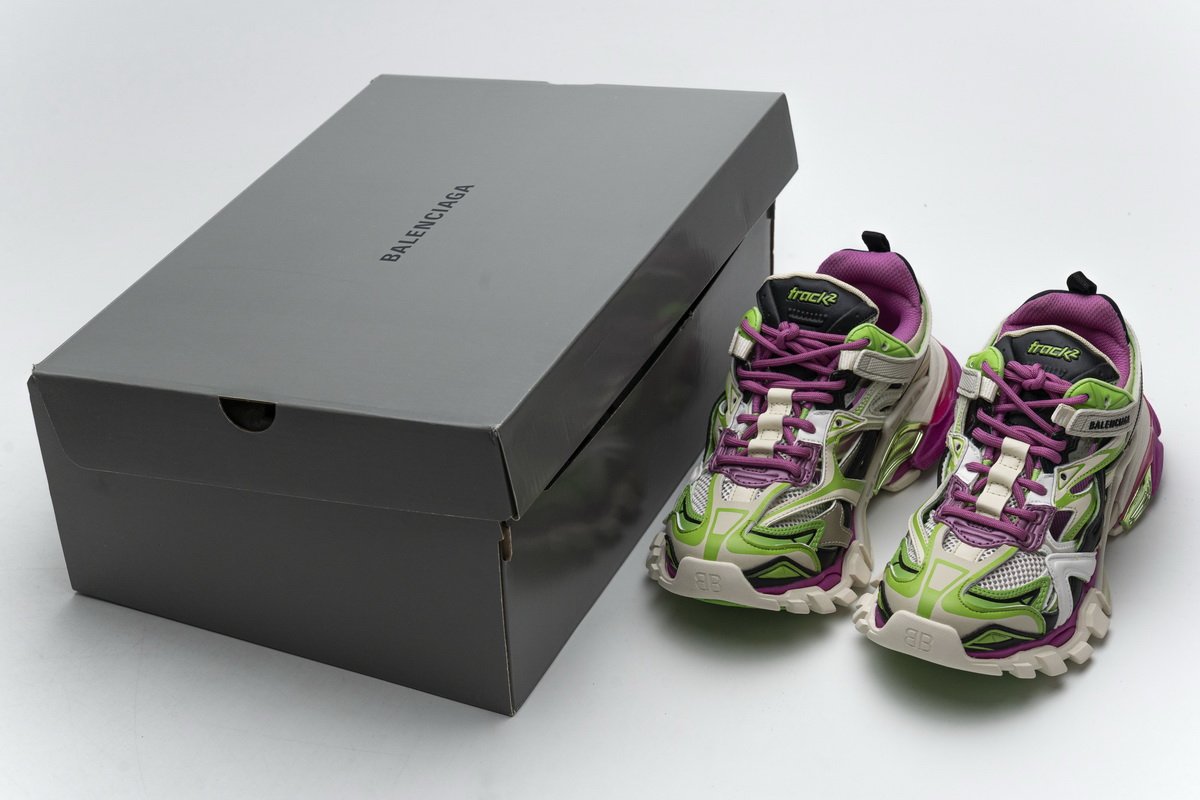 568615 W2GN3 9199 Blenciaga Track 2 Sneaker White Green Pink