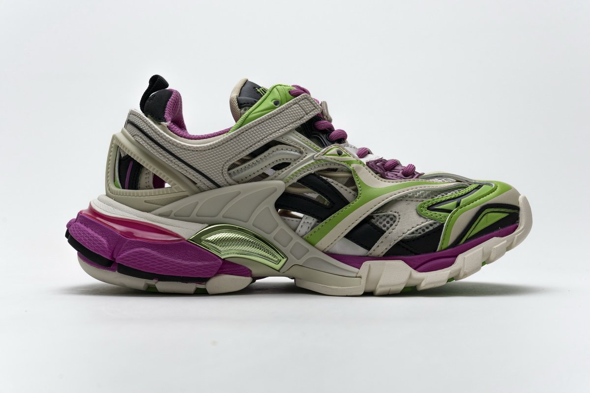 568615 W2GN3 9199 Blenciaga Track 2 Sneaker White Green Pink