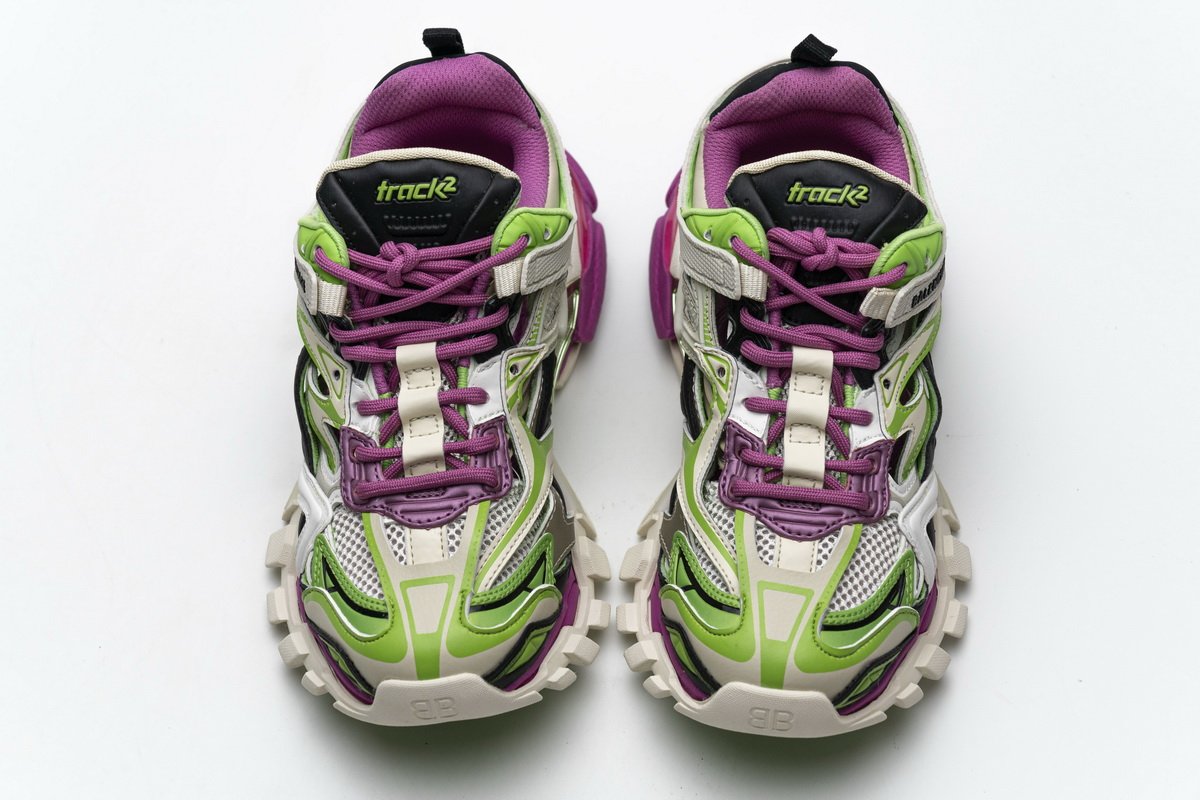 568615 W2GN3 9199 Blenciaga Track 2 Sneaker White Green Pink